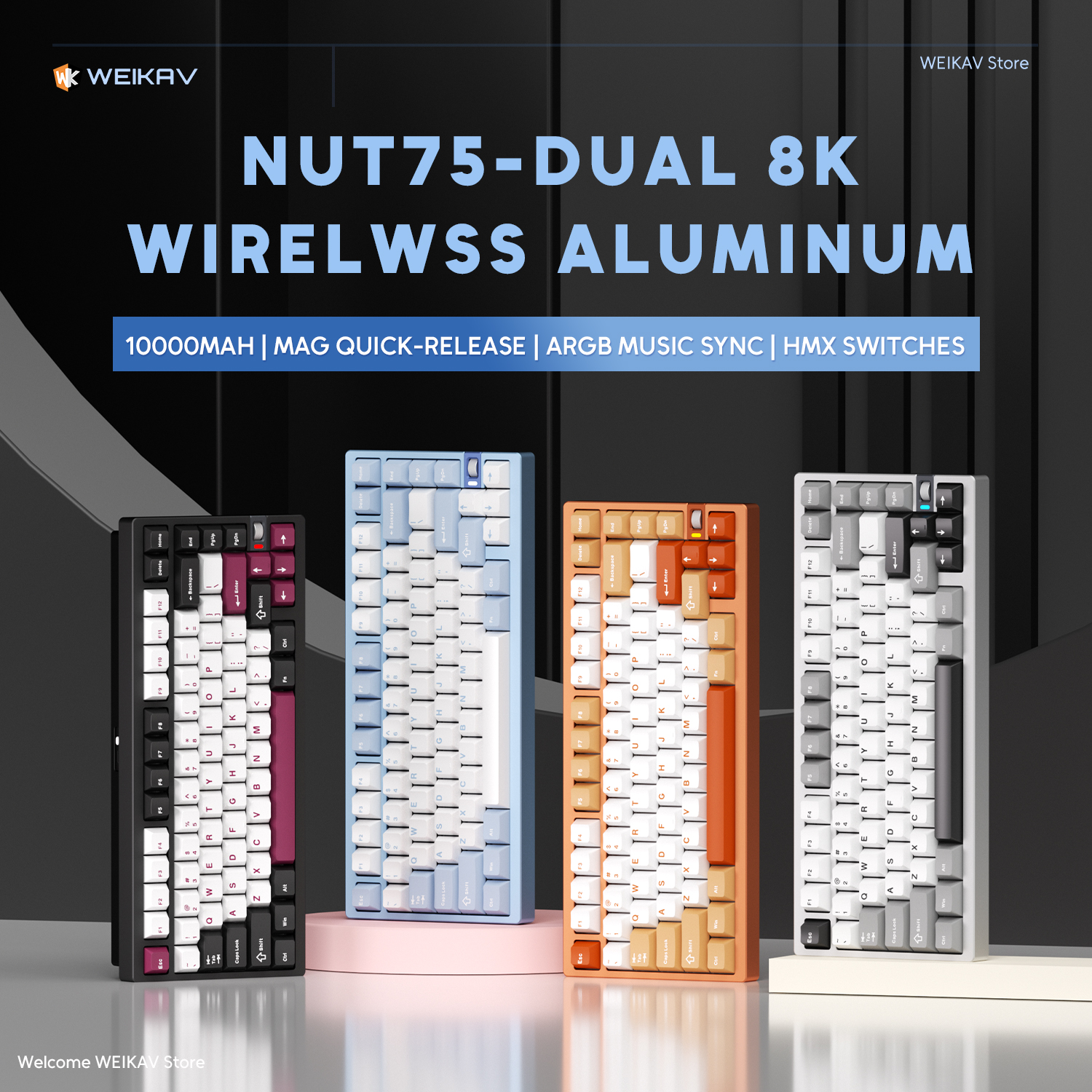 Gaming Keyboard Extension - WEIKAV NUT75 220 Grit Aluminum Wireless