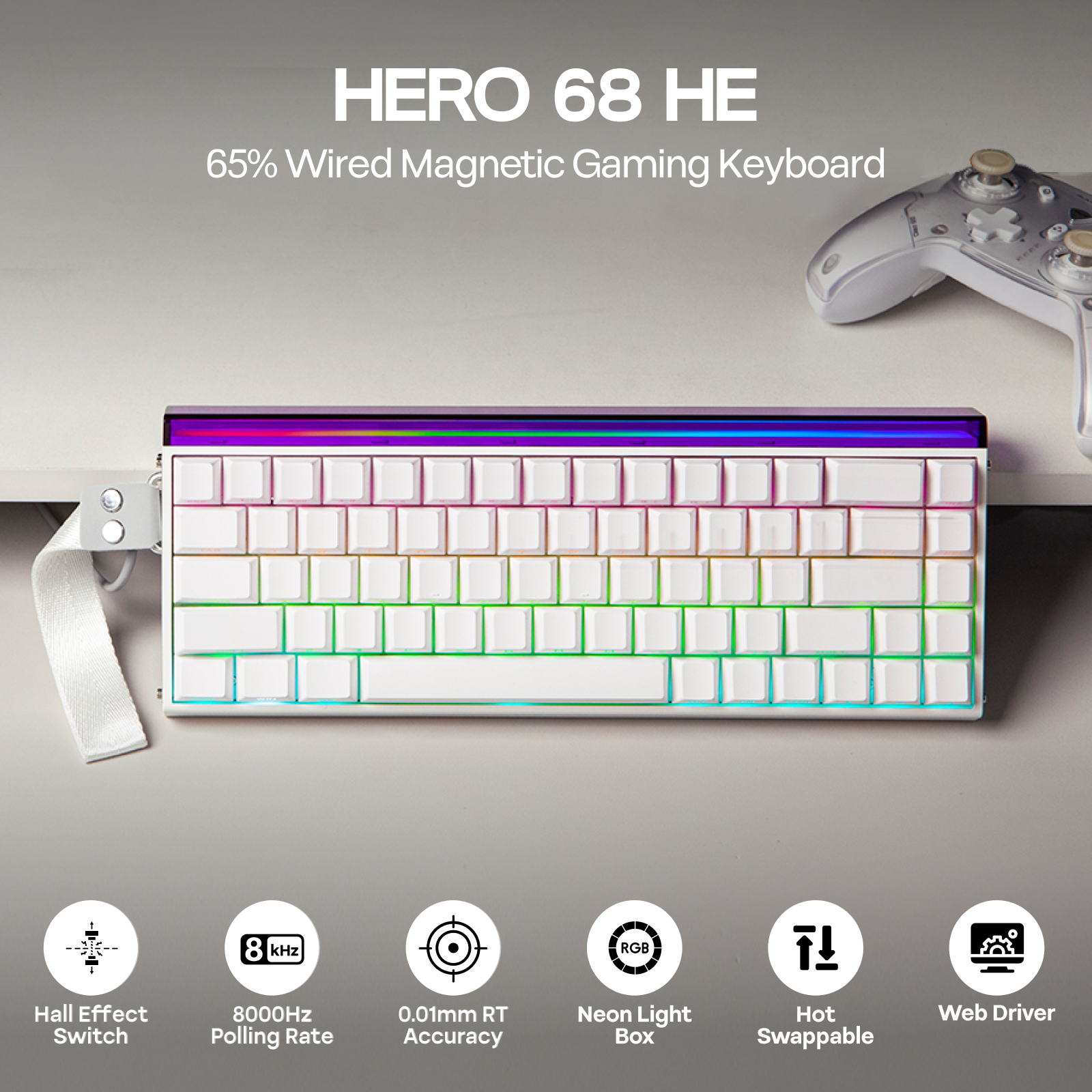 AULA Hero68 HE 65% ANSI QWERTY - Gaming Keyboard Hall Effect Switches 评论和价格