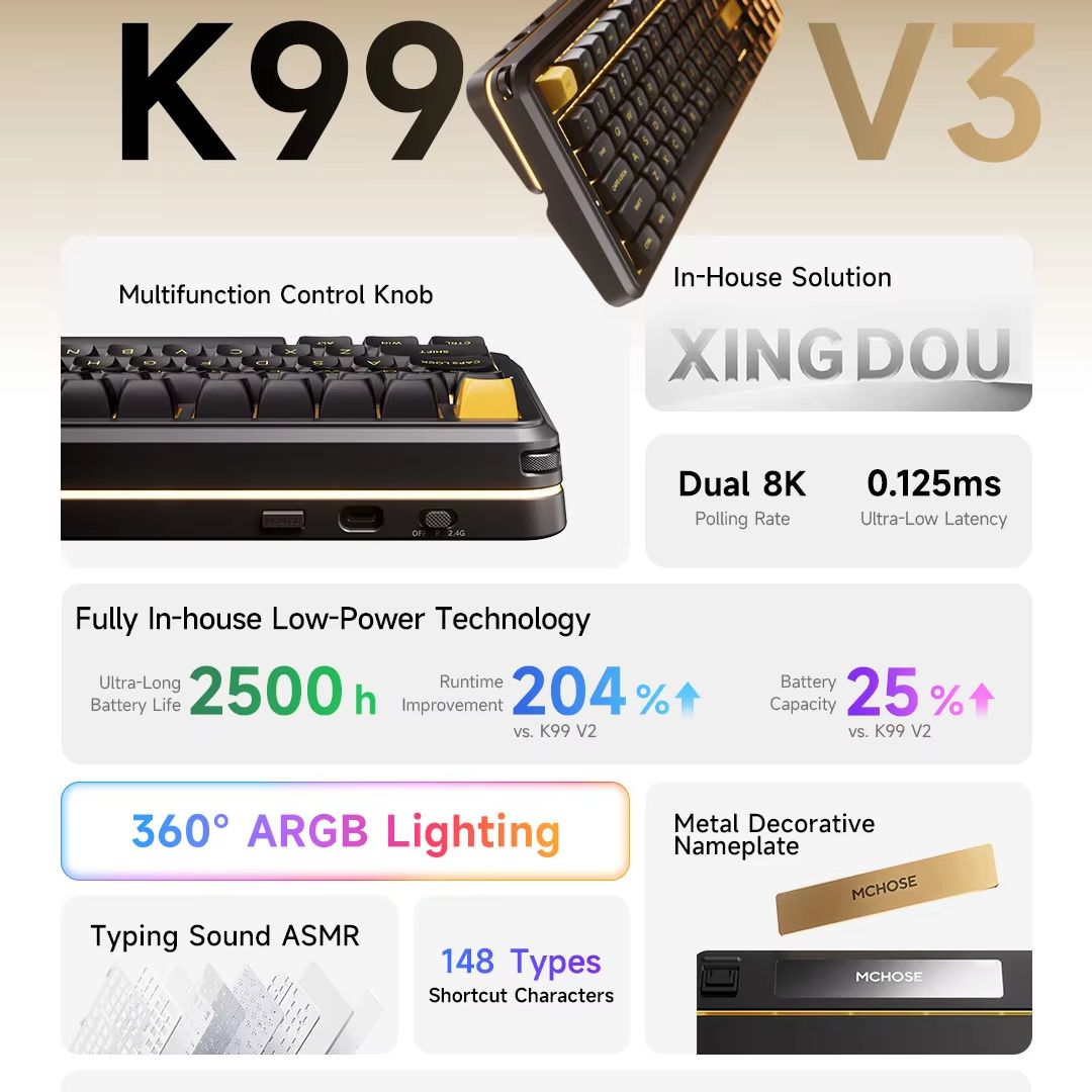 MCHOSE K99 V3 Wireless Mechani - Gaming Keyboard Expensive 评论和价格