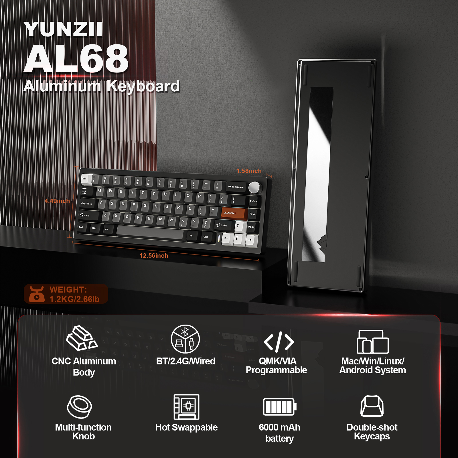 YUNZII AL68 Black QMK/VIA Mech - Gaming Keyboard Brand 评论和价格