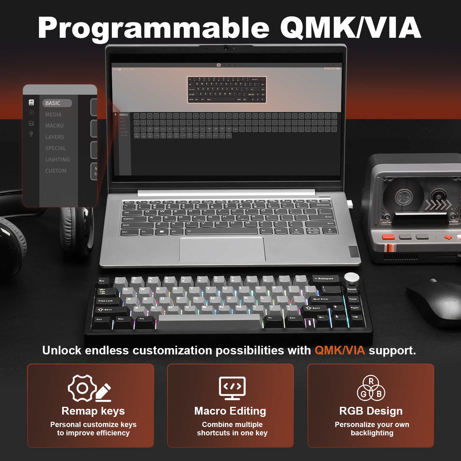 YUNZII AL68 Black QMK/VIA Mech - Gaming Keyboard Brand 评论和价格