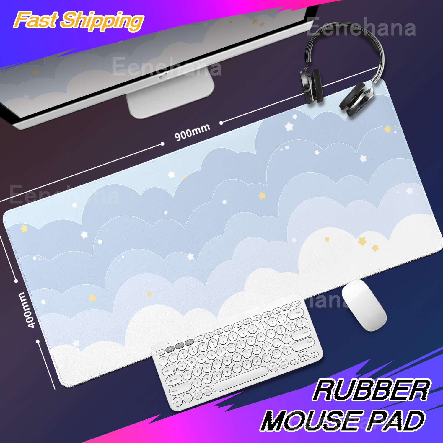 Light Blue Pink Clouds Desk Ma - Gaming Keyboard Blue 评论和价格